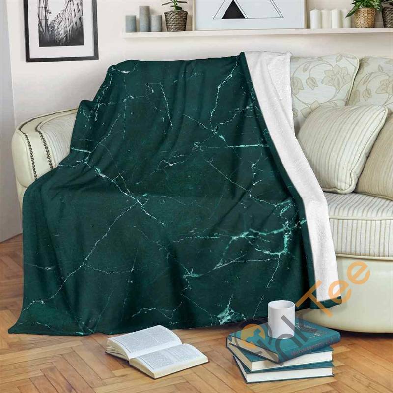 Dark Green Marble Sherpa Fleece Blanket Gifts for Family, for Couple
