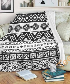 Dark Grey Aztec Pattern Sherpa Fleece Blanket Gifts for Family, for Couple
