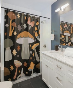 Dark Mushroom Shower Curtain, Boho Shower Curtain, Midcentury Modern Shower Curtain, Gothic, Cottage Core Bathroom Decor