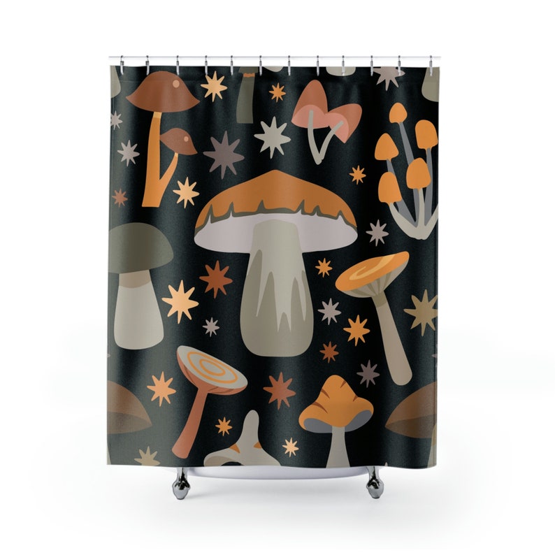 Dark Mushroom Shower Curtain, Boho Shower Curtain, Midcentury Modern Shower Curtain, Gothic, Cottage Core Bathroom Decor - Image 2