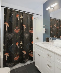 Dark Mushroom Shower Curtain, Mushroom Bathroom Curtain, Midcentury Modern Shower Curtain, Boho Shower Curtain, Gothic Shower Curtain
