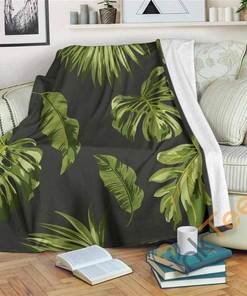 Dark Tropical Leaf Pattern Sherpa Fleece Blanket Gifts for Family, for Couple