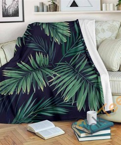 Dark Tropical Palm Leaf Pattern Sherpa Fleece Blanket Gifts for Family, for Couple