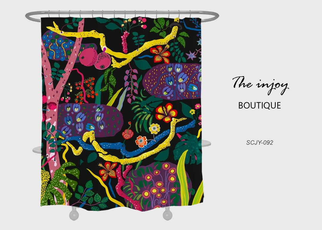 Darkness Forest Flower Garden Shower Curtain, Boho Extra Thick Curtains, Waterproof Washable Shower Curtain