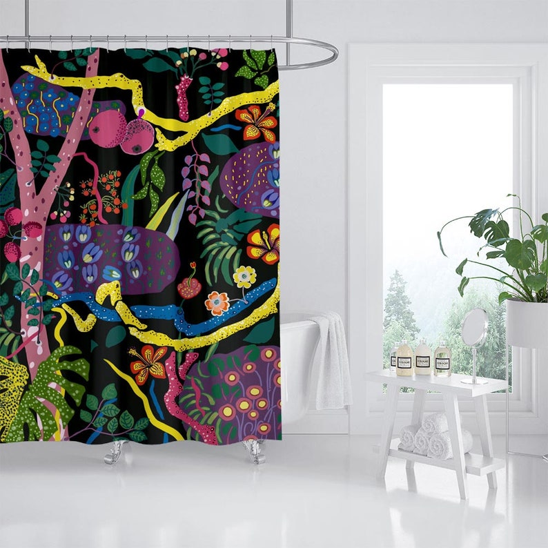 Darkness Forest Flower Garden Shower Curtain, Boho Extra Thick Curtains, Waterproof Washable Shower Curtain - Image 2