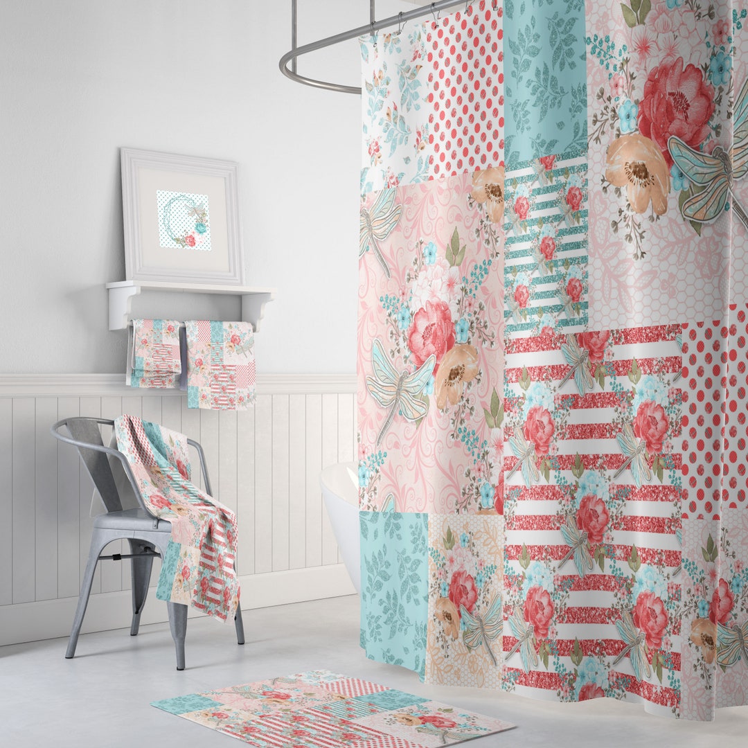 Darling Dragonfly Butterfly Shower Curtain Optional Bath Mat and Towels,