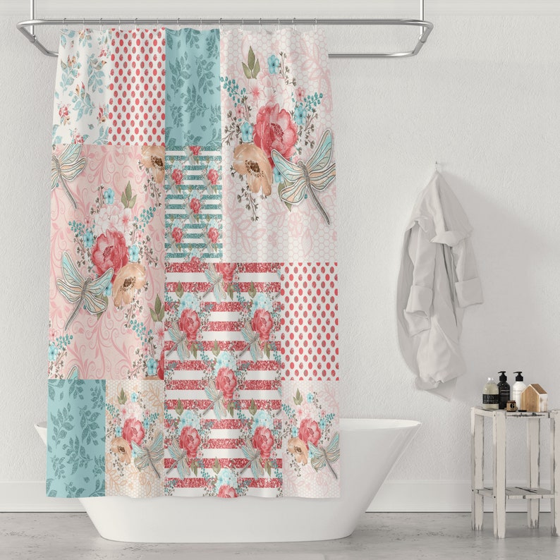 Darling Dragonfly Butterfly Shower Curtain Optional Bath Mat and Towels, - Image 2
