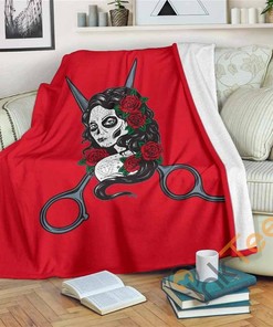 Day Of The Dead Hairstylist Sherpa Fleece Blanket Gifts for Family, for Couple