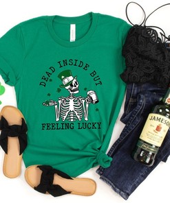 Dead Inside But Feeling Lucky St Patricks Day Tee, Heifer Four Leaf Clover Shirt, St Patrick's Day Cow Tee, St Patricks Shirt, Gift For Her