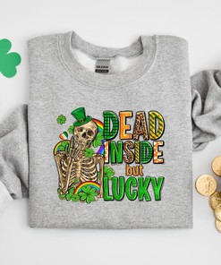 Dead inside but lucky with skeleton Shirt, Lucky Tshirt, Irish T Shirt, Shamrocks T-Shirt, St. Patricks Day, Family Matching Gift Tee