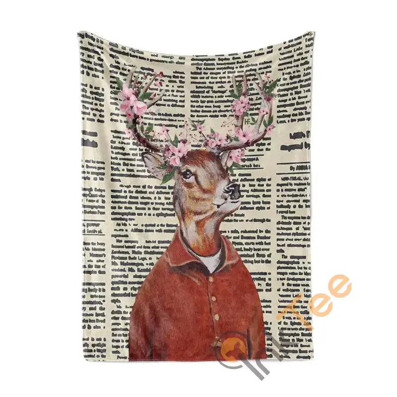 Deer Boy Wall Art Sherpa Fleece Blanket Gifts for Family, for Couple