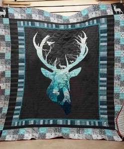Deer Hunting Blue Gradient Quilt Blanket Bedding Set