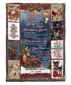 Deer Merry Christmas To My Grandson I'm Proud To Be Your Grandmother Fleece Blanket From Grandma
