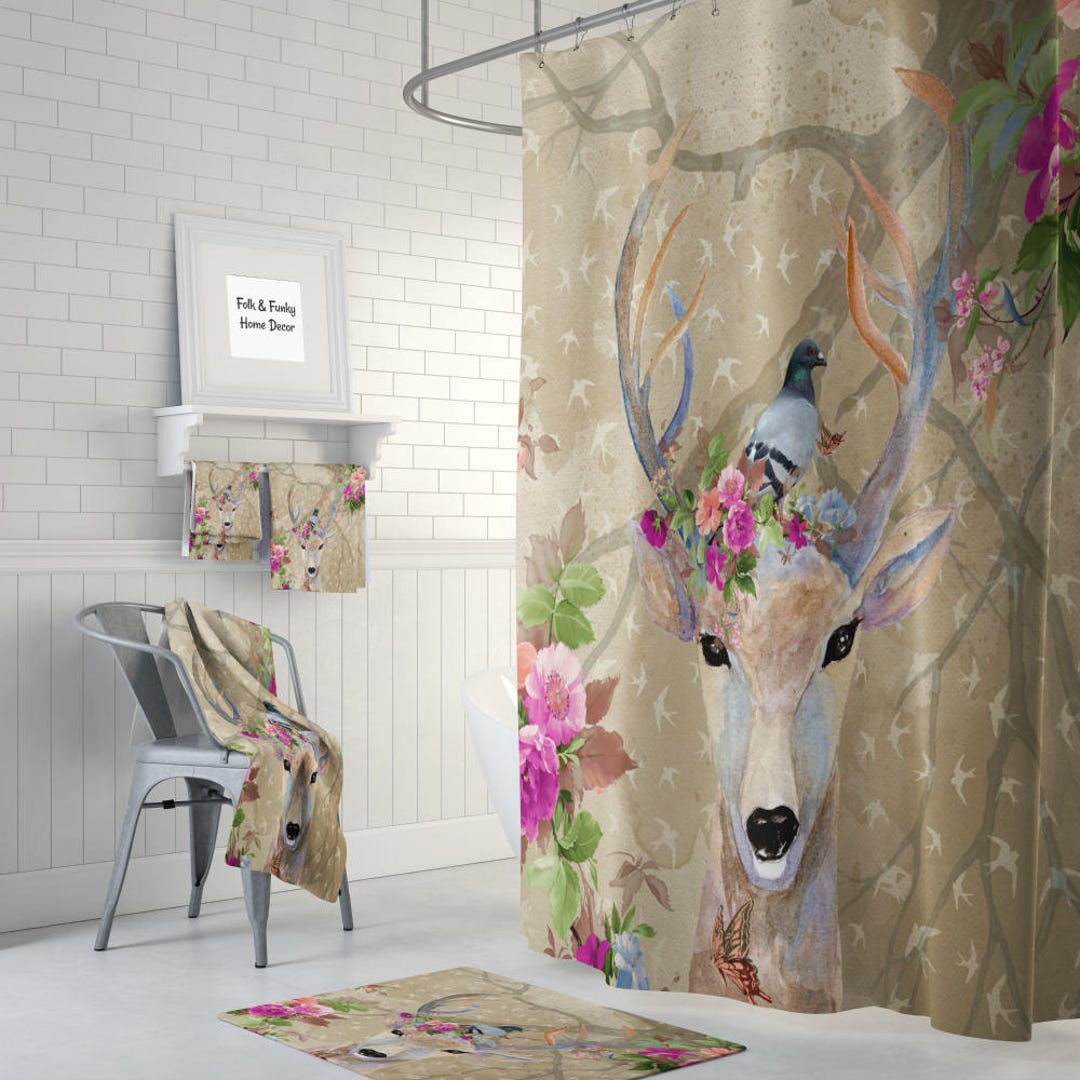 Deer Shower Curtain, Boho Chic Bathroom Decor