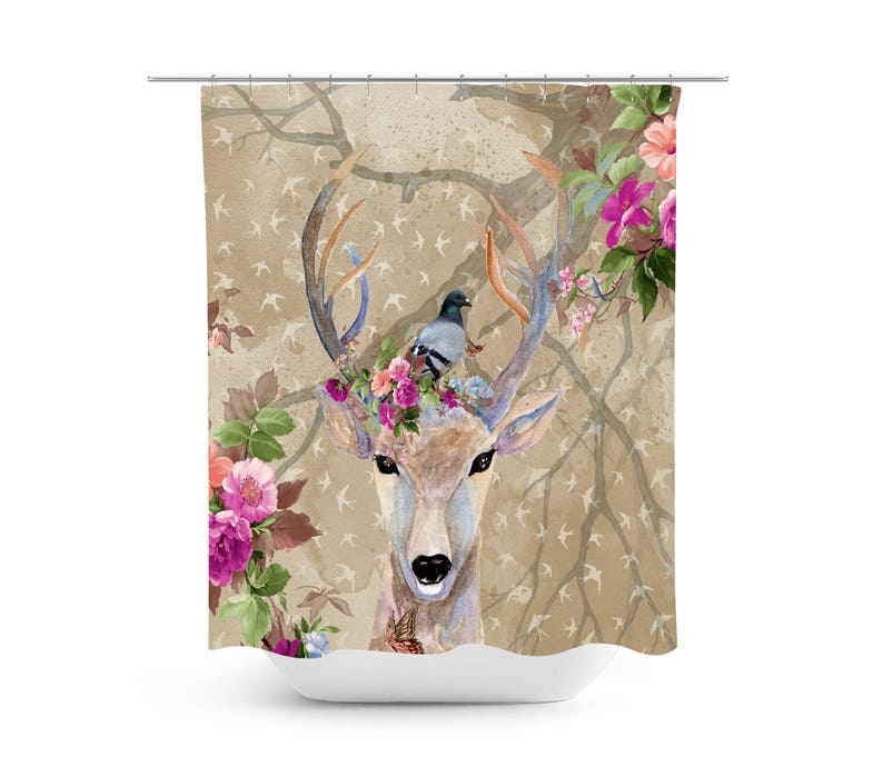 Deer Shower Curtain, Boho Chic Bathroom Decor - Image 2