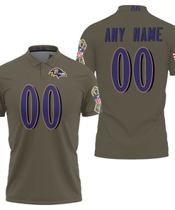 Deion Sanders Salute To Service Retired Player Olive Baltimore Ravens Nfl Football 3d Designed Allover Custom Baltimore Fans Polo Shirt