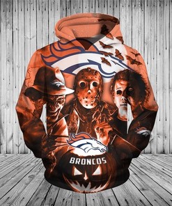 Denver Broncos Hoodie 3D Horror Night Halloween Pullover Nfl