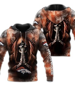 Denver Broncos Hoodie 3D Zip Hoodie Death Smoke Graphic Gifts for Fans