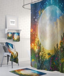 Desert Moon Shower Curtain Optional Bath Mat Bathroom Cactus