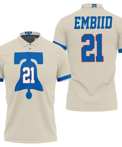 Design 76ers Joel Embiid 2020-21 Earned Edition Cream 3D All Over Print Polo Shirt