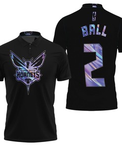 Design Charlotte Hornets Lamelo Ball #2 Nba Great Player Ball Iridescent Holographic Black Jersey Style Polo Shirt