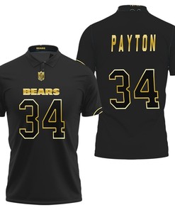 Design Chicago Bears Walter Payton #34 Great Player Nfl Black Golden Edition Vapor Limited Jersey Style Custom Polo Shirt