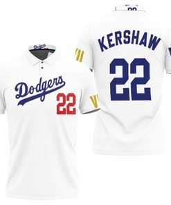 Design Los Angeles Dodgers Kershaw 22 2020 Championship Golden Edition White Jersey Inspired Style 3D All Over Print Polo Shirt