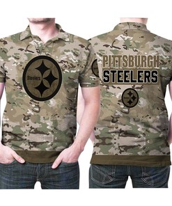 Design Pittsburgh Steelers Camouflage Pattern American Us Flag Printed 3D All Over Print Polo Shirt