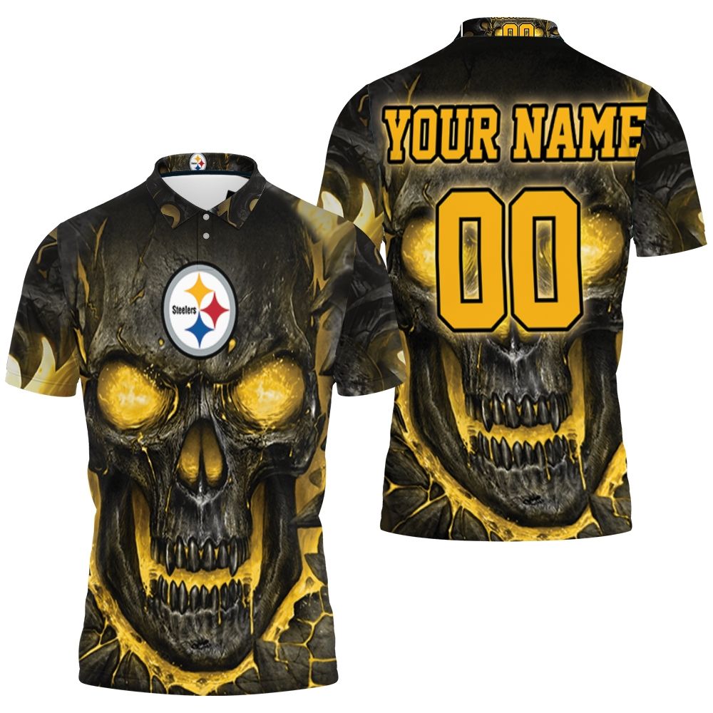 Design Pittsburgh Steelers Hello Darkness My Old Friend Skull Personalized 3D All Over Print Polo Shirt