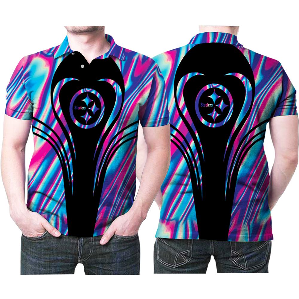 Design Pittsburgh Steelers Holographic Color Art Style Printed 3D All Over Print Polo Shirt