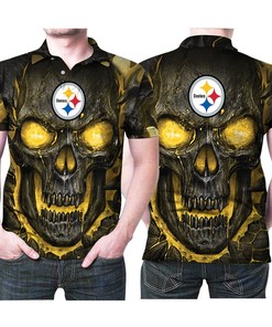 Design Pittsburgh Steelers Skull Hello Darkness My Old Friend Printed 3D All Over Print Polo Shirt