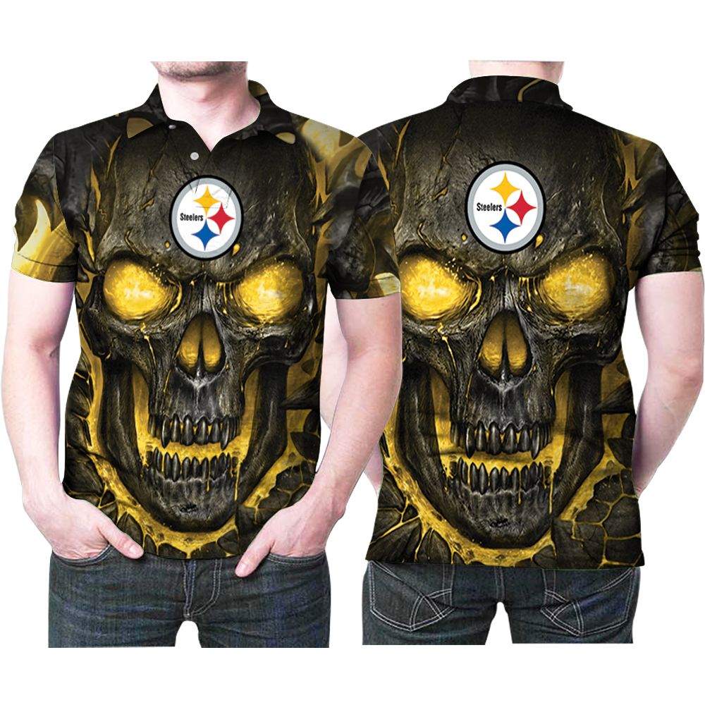 Design Pittsburgh Steelers Skull Hello Darkness My Old Friend Printed 3D All Over Print Polo Shirt