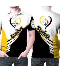 Design Pittsburgh Steelers Yellow Black Heart Logo Pattern 3D All Over Print Polo Shirt