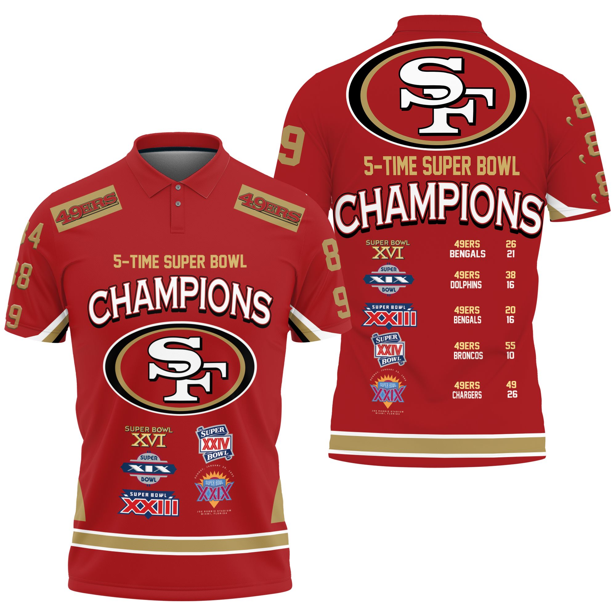 Design San Francisco 49ers 5 Time Super Bowl Champions 3D All Over Print Polo Shirt