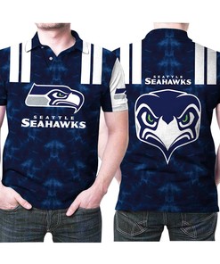 Design Seattle Seahawks Blue Pattern Logo 3D All Over Print Polo Shirt