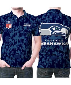 Design Seattle Seahawks Nfl Blue Camo Pattern 3D All Over Print Polo Shirt