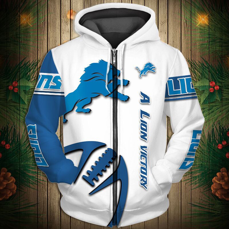Detroit Lions Hoodie 3D Graphic Balls Zip Hoodie Pullover - Image 3