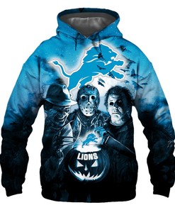 Detroit Lions Hoodie 3D Halloween Horror Night Gift for Fans
