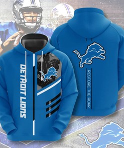 Detroit Lions Hoodie 3D Zip Hoodie 3 Lines Graphic Gift for Fans