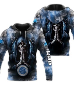 Detroit Lions Hoodie 3D Zip Hoodie Death Smoke Graphic Gifts for Fans