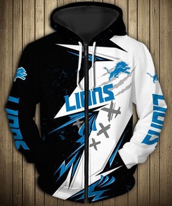 Detroit Lions Hoodie 3D Zip Hoodie Thunder Graphic Gifts for Fans