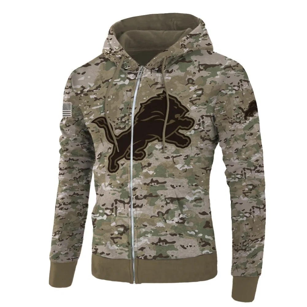 Detroit Lions Hoodie Army Graphic Zip Hoodie Pullover Gift for Fans