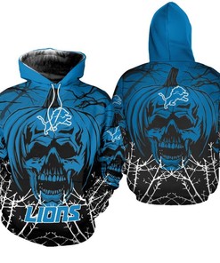 Detroit Lions Hoodie Halloween Pumpkin Skull Print Zip Hoodie