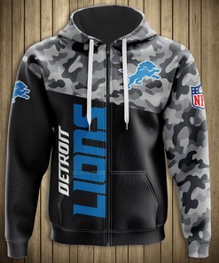 Detroit Lions Military Hoodie 3D Zip Hoodie 3D Zip Hoodie Long Sleeve New Season