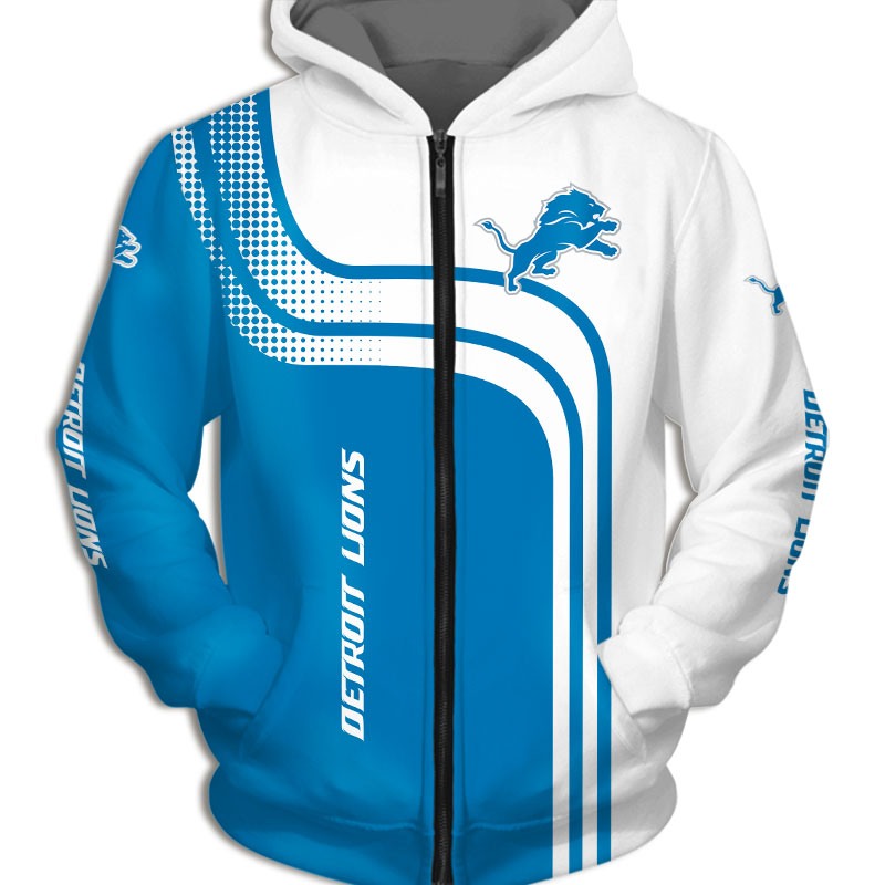 Detroit Lions Zipper Hoodie 3D One Way Zip Hoodie