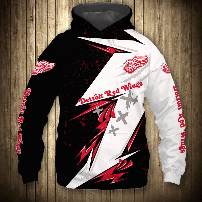 Detroit Red Wings Hoodie 3D Thunder Design Pullover Nhl