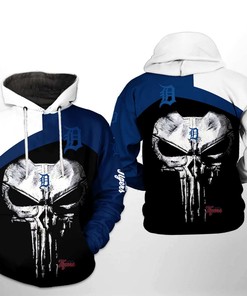 Detroit Tigers MLB Skull Punisher 3D Hoodie Zipper Hoodie