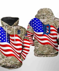 Detroit Tigers MLB US Flag Camo Veteran 3D Hoodie Zipper Hoodie