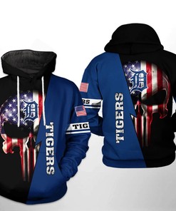 Detroit Tigers MLB US Flag Skull 3D Hoodie Zipper Hoodie