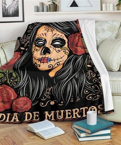 Dia De Muertos Day Calavera Sherpa Fleece Blanket Gifts for Family, for Couple